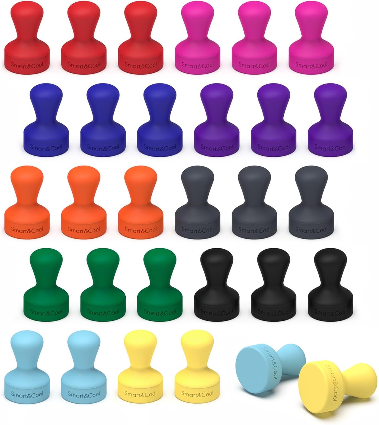 SMART&COOL Silicone Anti Scratch Push Pin Refrigerator Magnets, Thumbtack Magnets for Fridge, Dry Erase Board, Whiteboard, Office, Classroom, School (30 Pack, Multi)