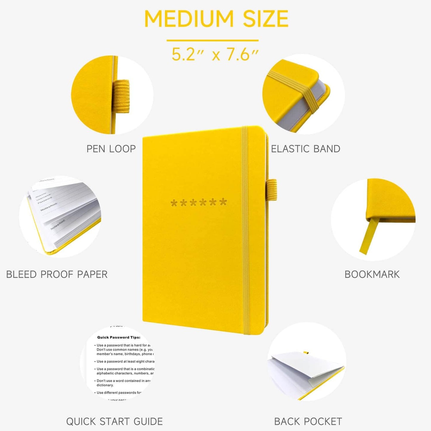 Password Book with Alphabetical Tabs – Hardcover Internet Address & Password Organizer – Password Keeper Notebook for Computer & Website – 5.2 x 7.6" Log-in Password Journal w/Thick Paper (Yellow)