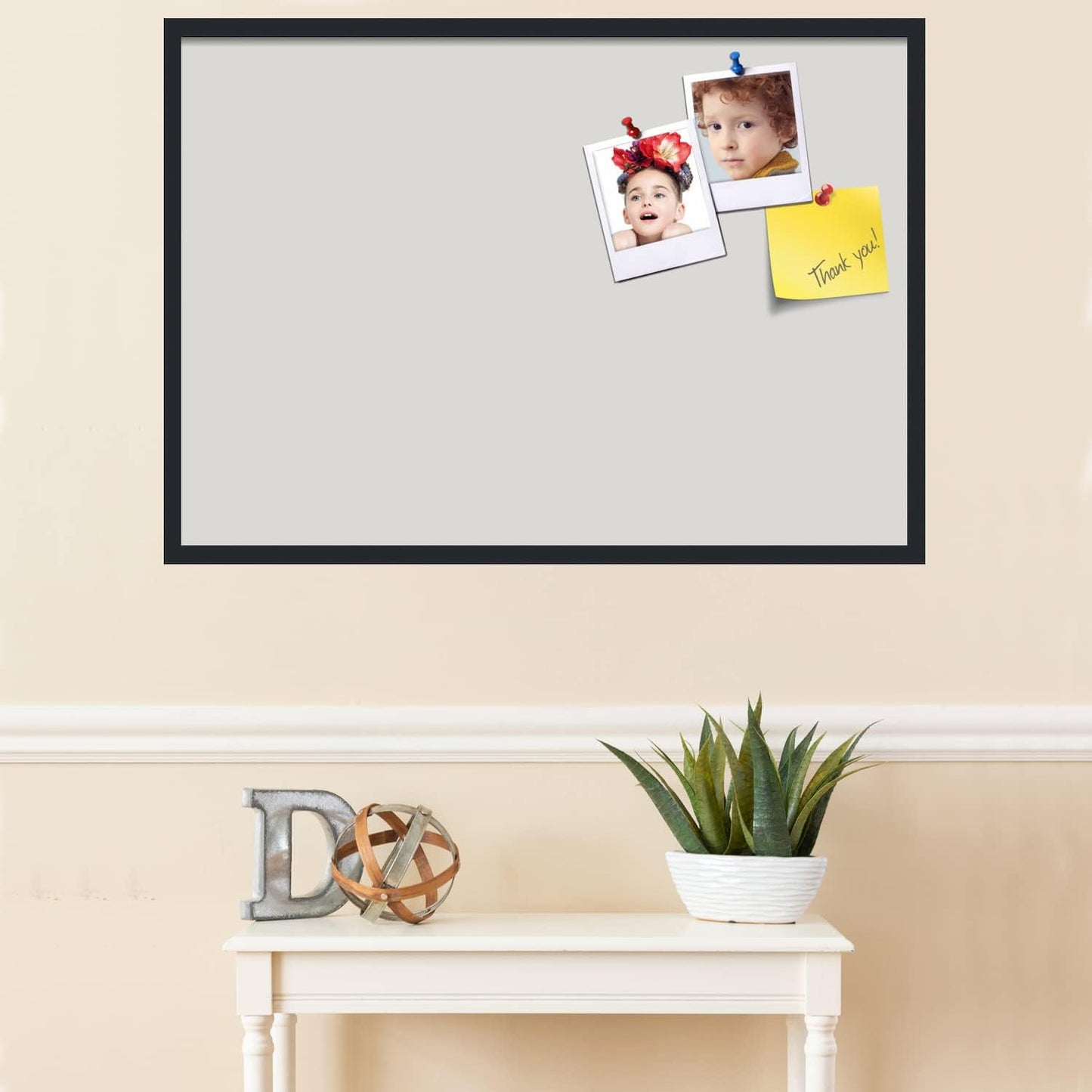 PinPix 40x28 Inch Cork Bulletin Board. This Decorative Framed Pin Board Comes with Light Stone Design and a Satin Black Frame. Ideal for Home Office Decor or Message Board (PinPix-1809)