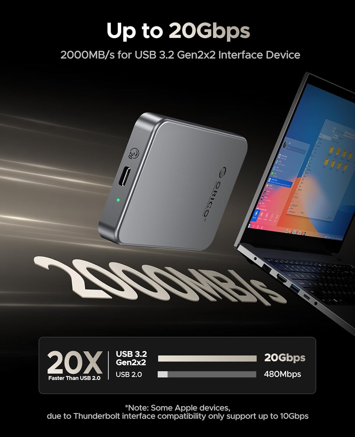 ORICO 2TB Magnetic Portable SSD, Aluminum Alloy, 4K 120 fps ProRes HDR Record and Store, Up to 2000MB/s, External Solid State Drive, Compatible with iPhone 16 Pro Max, Tablet, Computer - K20