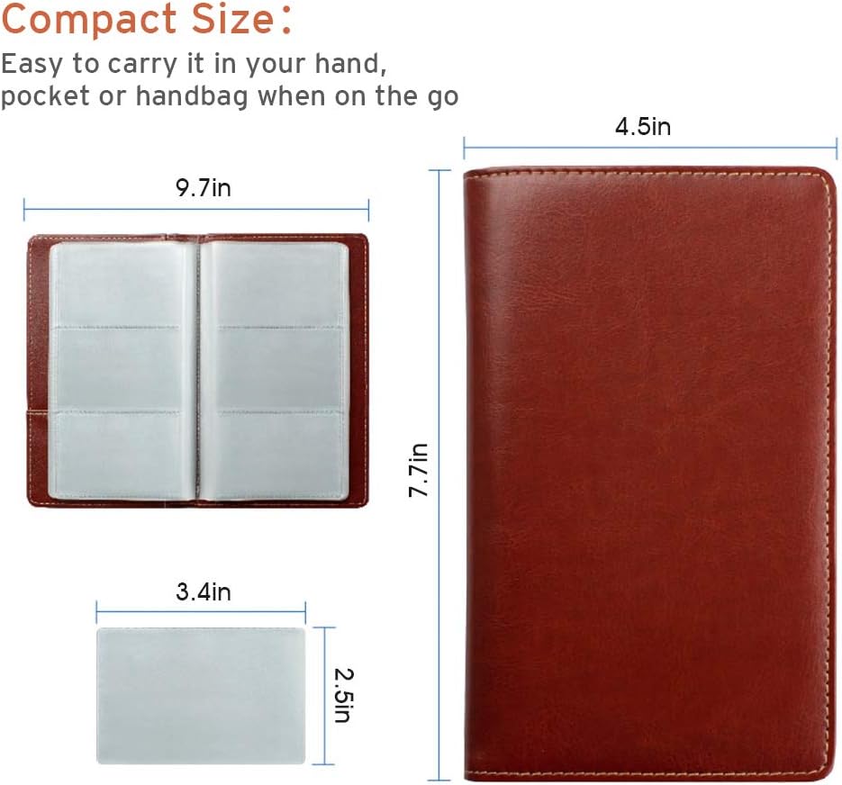 Sooez Leather Professional Business Card Book Holder Organizer, 240 Capacity Credit Card Booklet, PU Name Cards Holder Storage File for Men Women, Brown