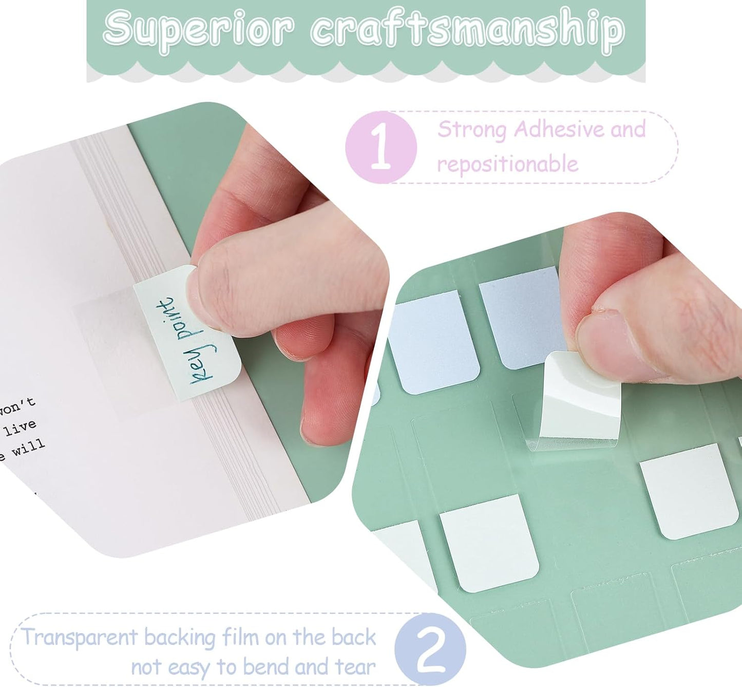 475 PCS Sticky Tabs, 10 Sheets, 3 Sizes Divider Tabs Stickers, Writable Index Tabs, Repositionable Tape Flags for Books, Binders and File Folders