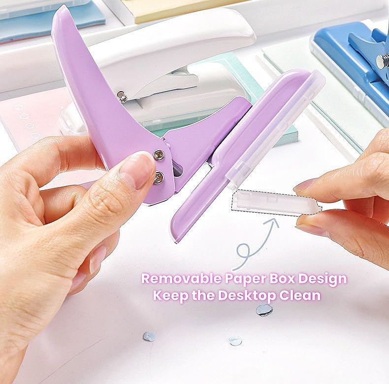 Single Hole Punch, 40 Sheets Punch Capacity Hole Puncher Heavy Duty Hole Puncher Single Small Hole Punch One Hole Puncher for Crafts Paper Cards Tags Scrapbook-1/4 inch Hole, Purple