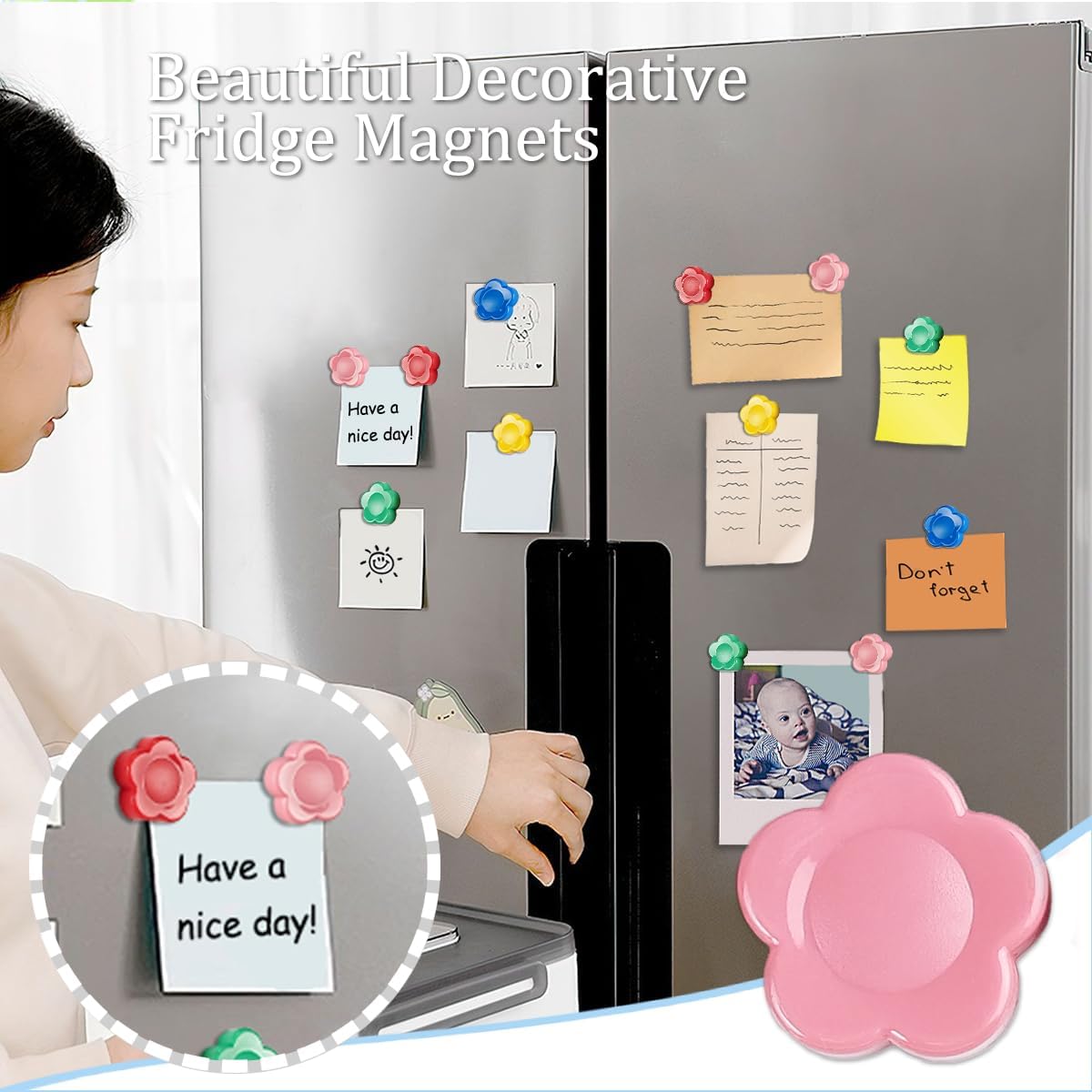 Qualsen Fridge Magnets, Flower Shape Cute Magnets for Fridge Magnet, Refrigerator, Small Magnet for Whiteboard for Kids,Locker, White Board, Kitchen, Office, Classroom (5 Colors)