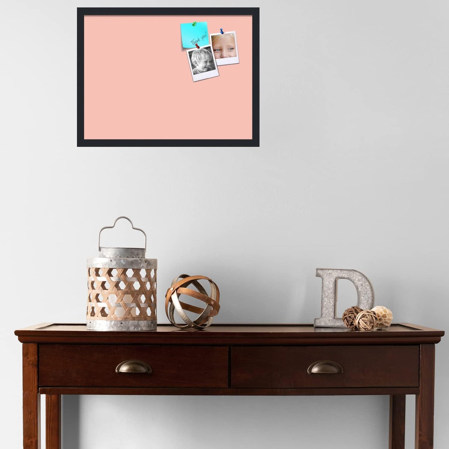 PinPix 23x17 Inch Cork Bulletin Board. This Decorative Framed Pin Board Comes with Pink Pastel Design and a Satin Black Frame. Ideal for Home Office Decor or Message Board (PinPix-1813)