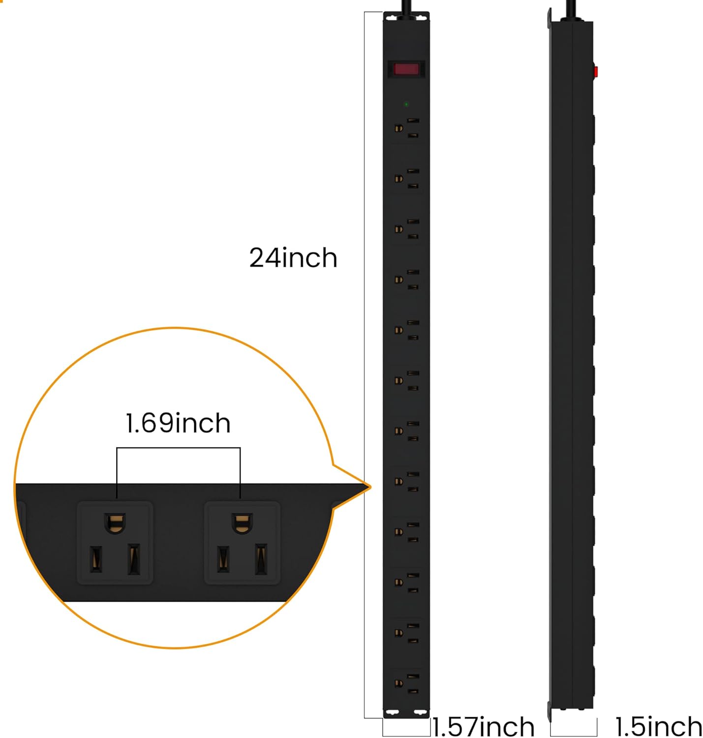 12 Outlet Long Power Strip Surge Protector with 2100 Joules, 6FT Power Cord, Wide Spaced Outlet Power Bar, Overload Protection Switch, Industrial Heavy Duty for Work Bench, Shop, Garage (Black),2 Pack