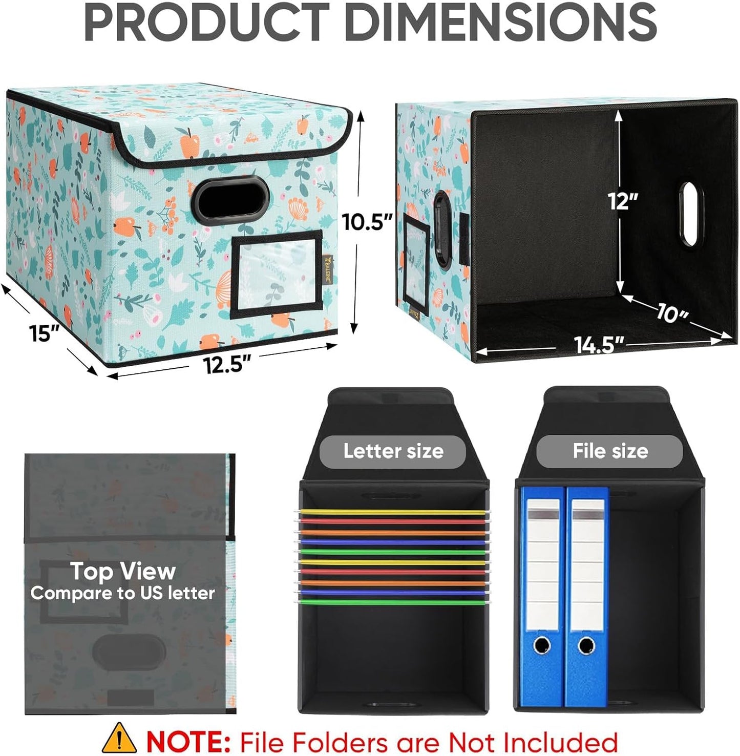 BALEINE File Organizer Box with Lid, Collapsible File Folder Organizer with Plastic Slide, Hanging File Folder Box for Office Document Storage (1 Pack, Spring Stroll)