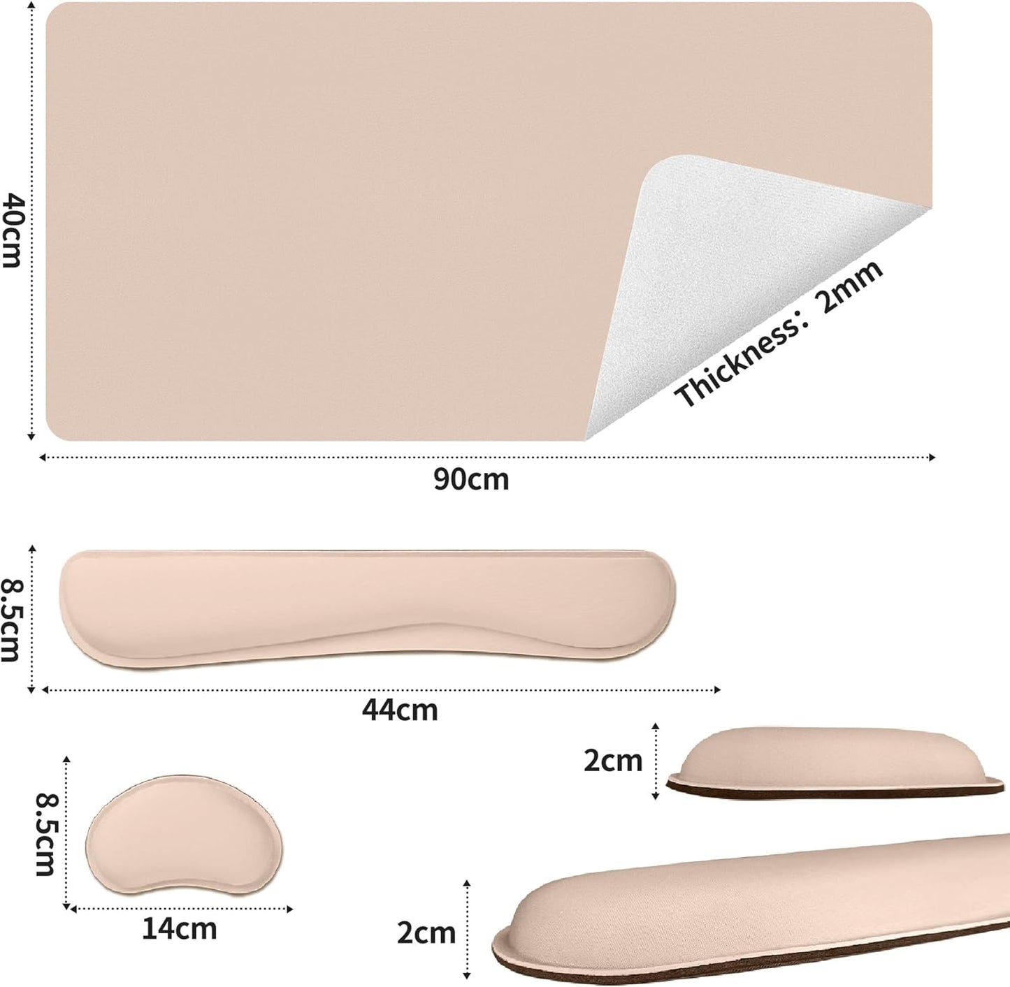 Bloss Leather Desk Pad and Keyboard Wrist Rest, Large Mouse Pad + Keyboard Pad+Mouse Wrist Support, Non-Slip Desk Mat Protector for Office, Home (35.4×15.7 Inches,Beige)