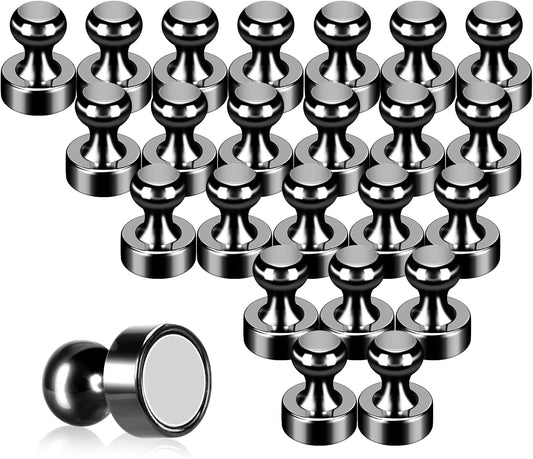 Pack of 24 Black Fridge Magnets Strong Refrigerator Magnets Push Pins Magnets for Whiteboard Office Classroom Map Kitchen Office Locker