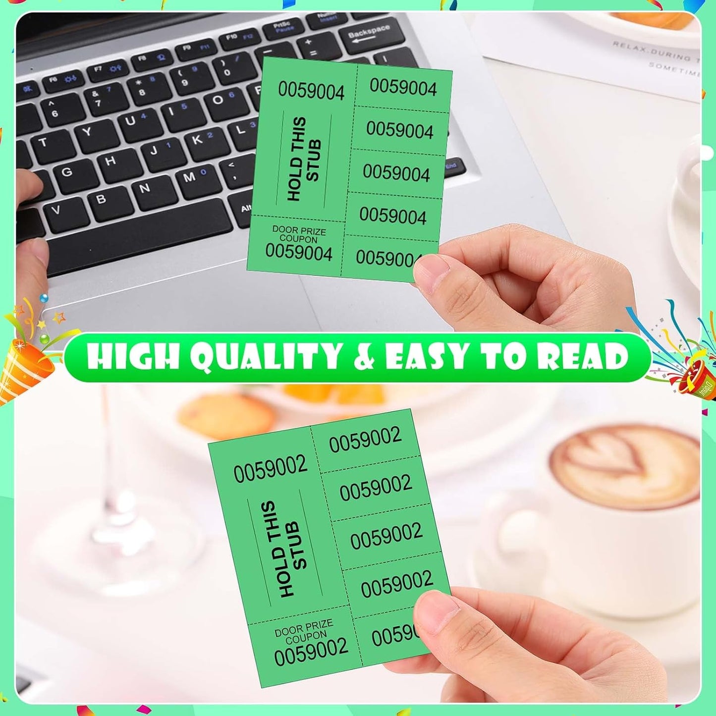 Kosiz 1000 Sheets 5 Bid Raffle Ticket Numbers Auction Tickets for Events & Church (Green)