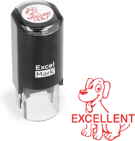 ExcelMark Excellent Dog - Self-Inking Round Teacher Stamp - Red Ink