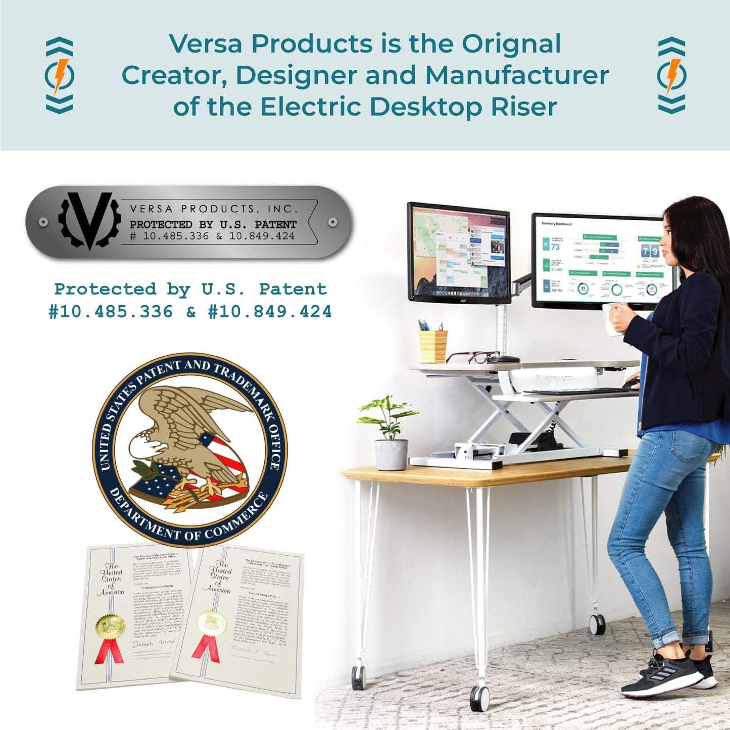 VERSADESK® PowerPro™ 40” x 24” Standing Desk Converter | 7.75” - 23.5” Electric Height Adjustable Sit to Stand Desk Riser w/ Keyboard Tray & USB Hub - Ergonomic Workstation for Home & Office, Cherry