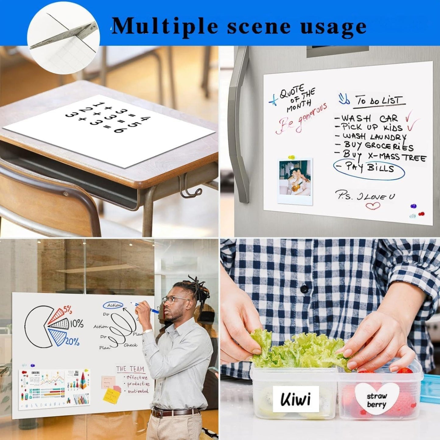 Magnetic Whiteboard Contact Paper, 36" x 48" Stick on Magnetic Dry Erase White Board Sticker on Wall, Easy to Write for Drawing, School, Office, Kitchen Fridge