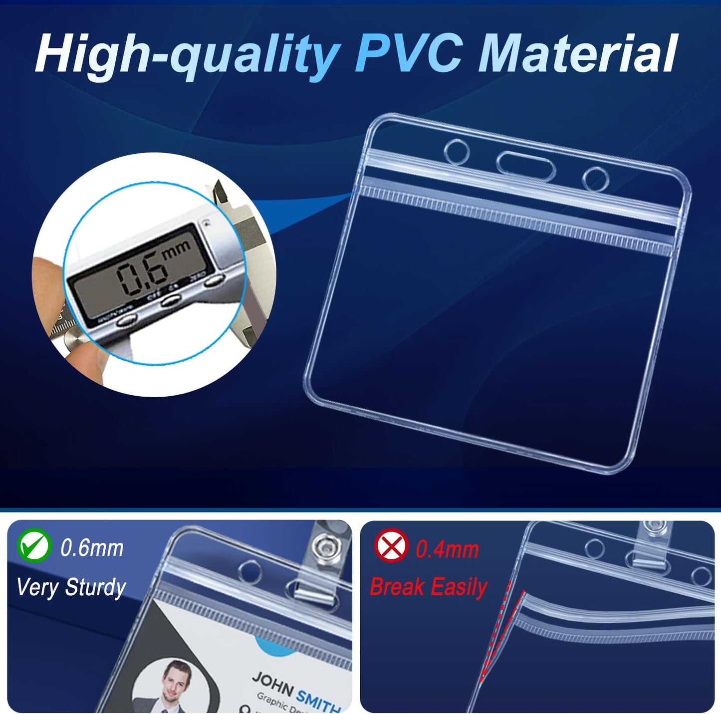 ID Badge Holder and Clips Extra Thick Clear Name Tag Card Holders Plastic Horizontal ID Badge Protector with Waterproof Resealable Zip