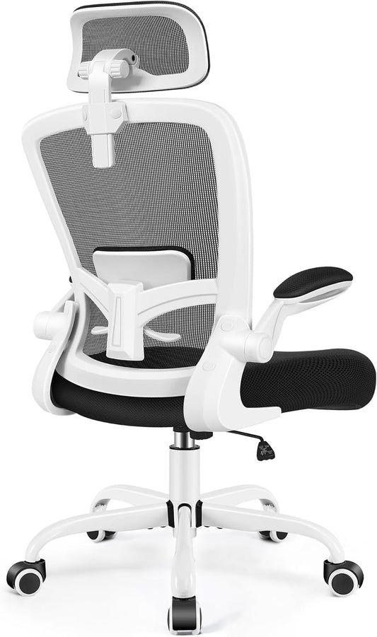 FelixKing Ergonomic Office Chair, Headrest Desk Chair with Adjustable Lumbar Support, Home Office Swivel Task Chair with High Back and Armrest, Adjustable Height Gaming Chair (White)