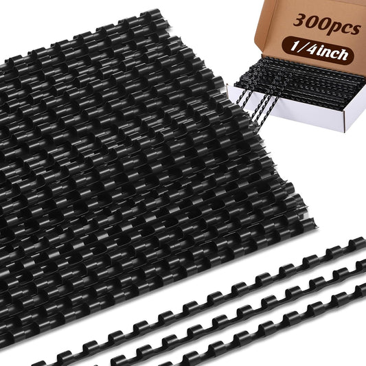 Maitys 300 Pcs Plastic Binding Combs Bulk 19 Ring Comb Spines Letter Size Spiral Binding for Notebook Calendar Picture(1/4 Inch,Black)