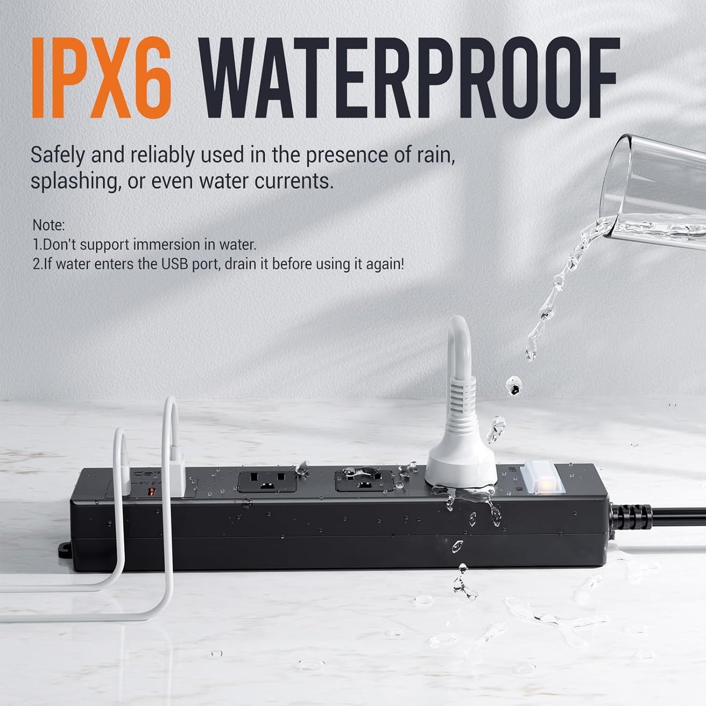 Outdoor Power Strip Weatherproof,6.6 FT Outdoor Extension Cord with USB Ports, Overload Protection and Shockproof,Waterproof Surge Protector Wall Mountable for Home Outside，SJT-UL Listed