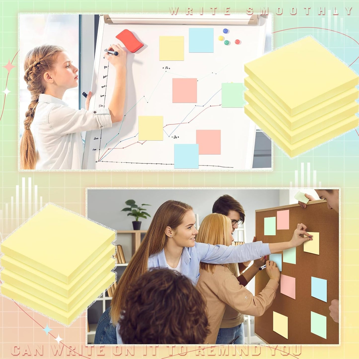 Thenshop 24 Sets Full Adhesive Sticky Notes 3x3 Inches Sticky Notes Adhesive Memo Self-Stick Pads Back to School Supplies Easy to Post for Teacher Coworkers Office 80 Sheets/pad(Yellow,Unlined)