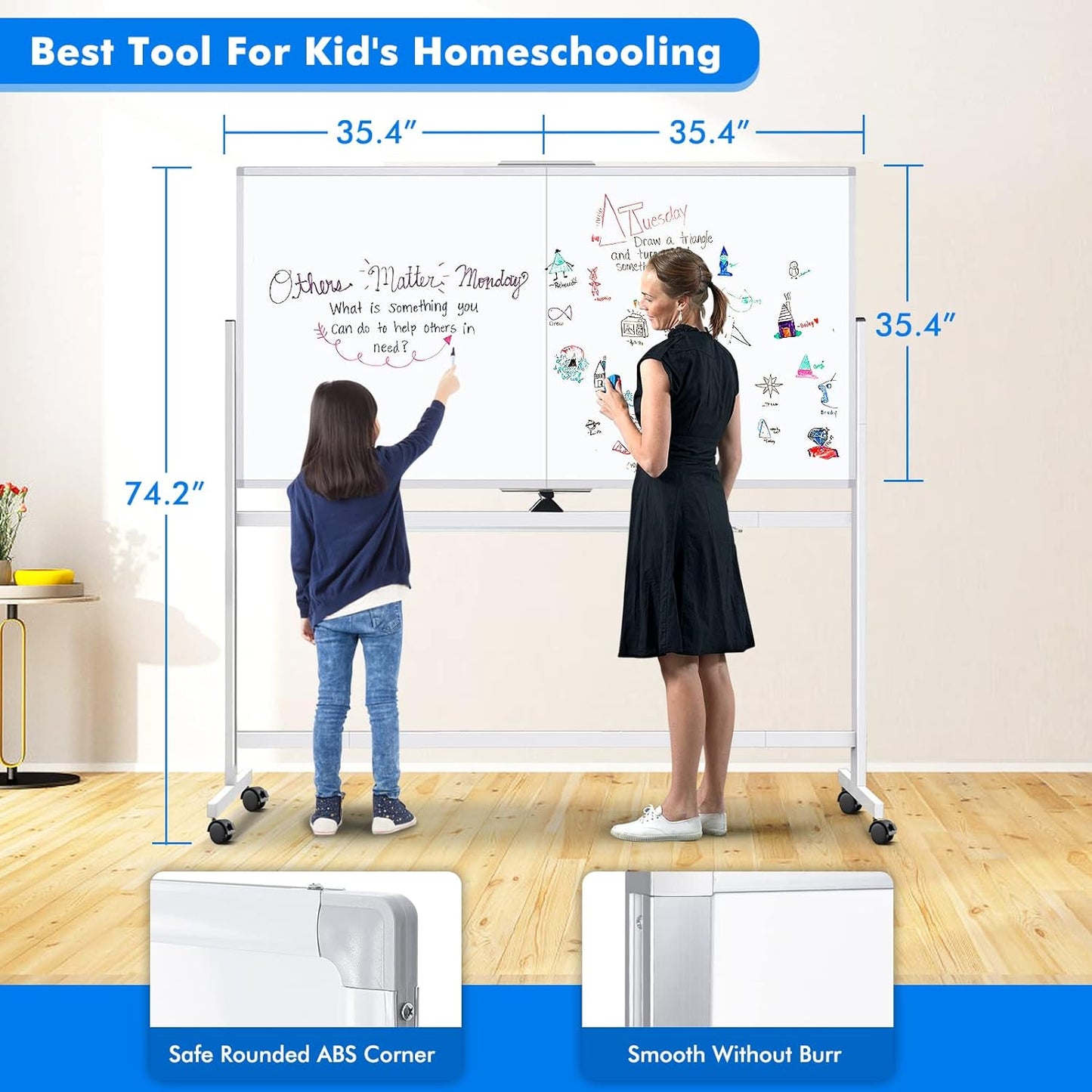 maxtek Rolling Whiteboard,72"x36" White Board with Stands Movable Dry Erase Board on Wheels, Large Double Sided Standing Whiteboard for Office School Classroom Presentation Supplies