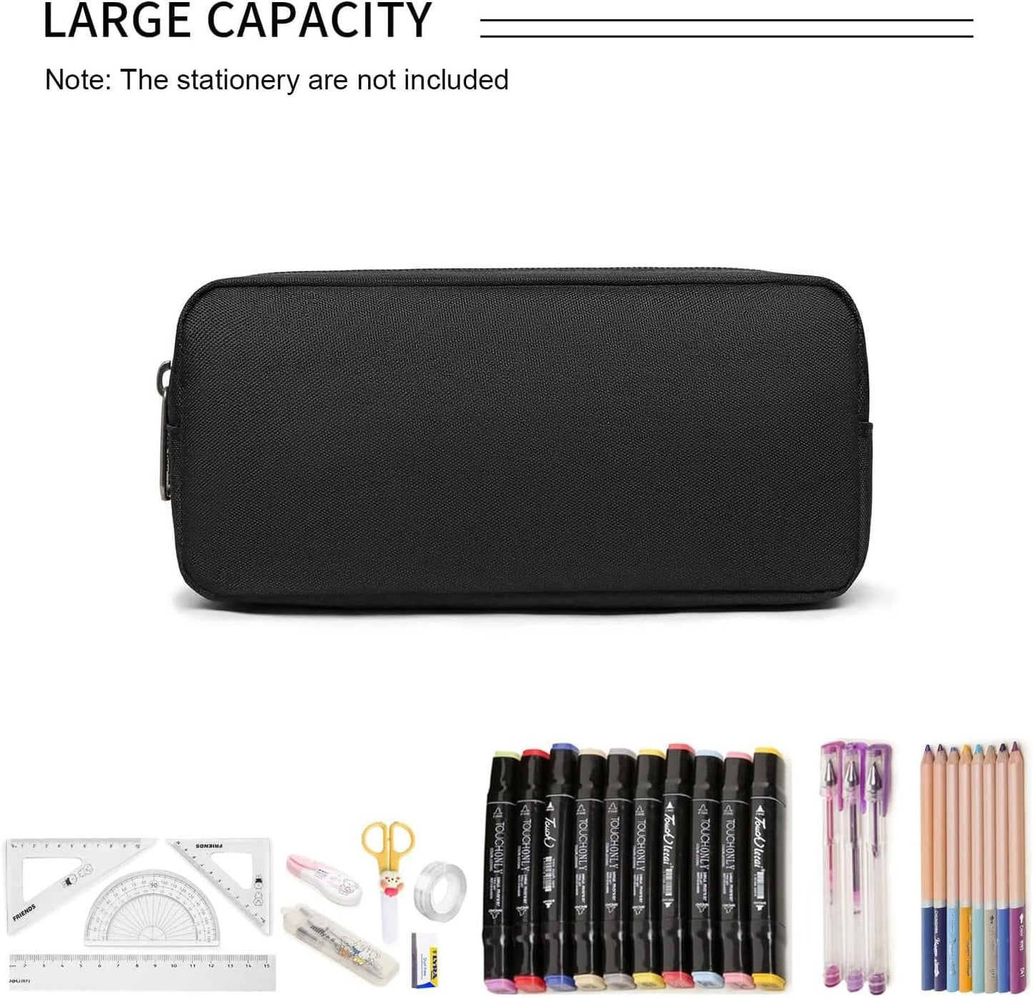 Della Gao Small Pencil Case Large Capacity Pencil Pouch Marker Pen Bag Coin Pouch Office Stationery Organizer (Balck)