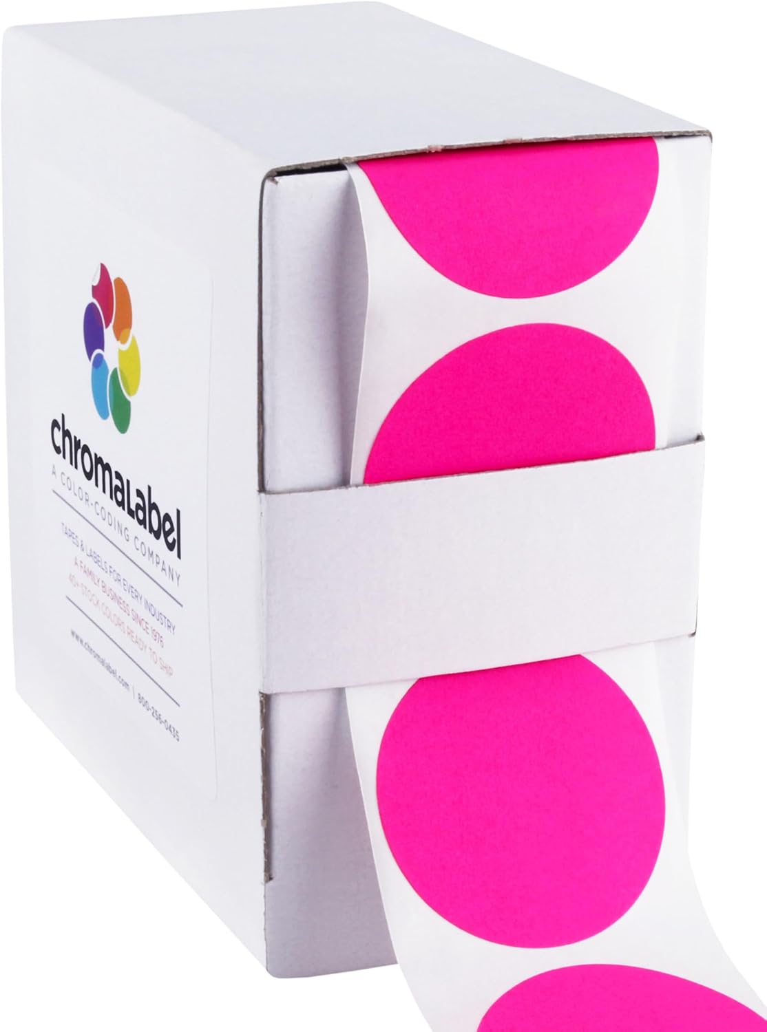 ChromaLabel 1.50 Inch Round Label Permanent Color Code Dot Stickers, 500 Labels per Dispenser Box, Fluorescent Pink