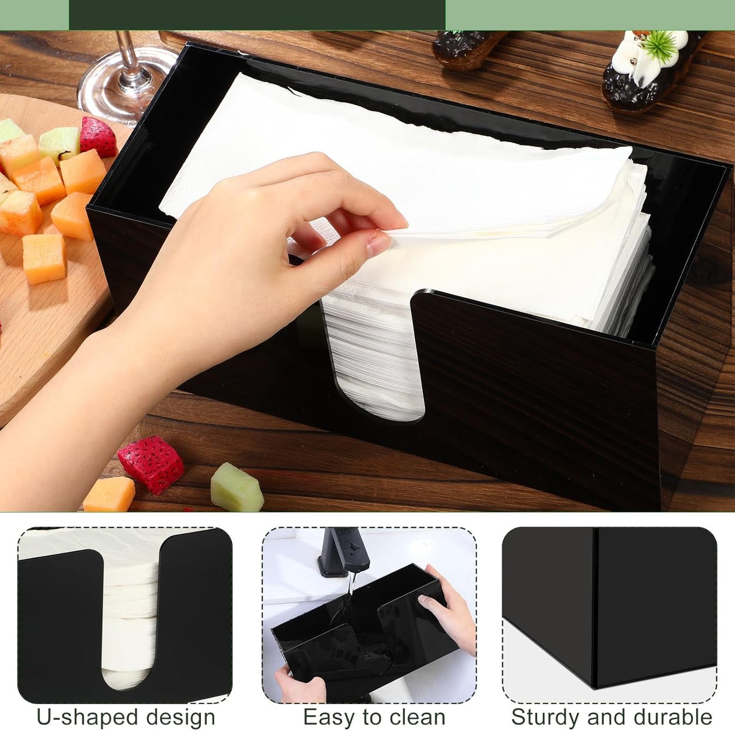 Mumufy 2 Pcs Fold Paper Towel Dispenser Countertop Napkins Dispenser Napkin Holder Multifold Disposable Acrylic Paper Towel for Z or C Fold (Black)