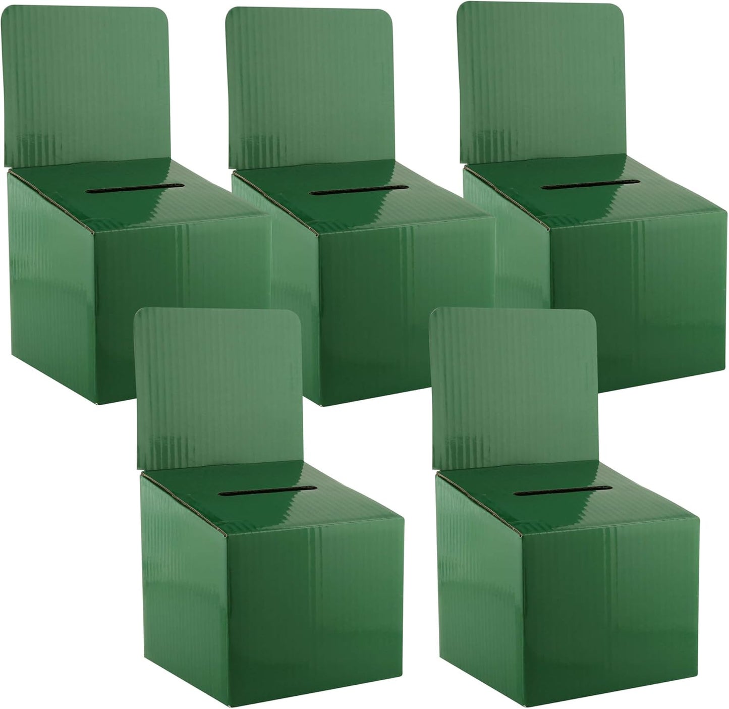 Raffle Ticket Donation Collection Ballot Box Reusable Sturdy thick Cardboard with Slot comment Suggestion Box With Removable Header 6H x 6W x 6D, Display area 6H x 6W(Green 5 pack)