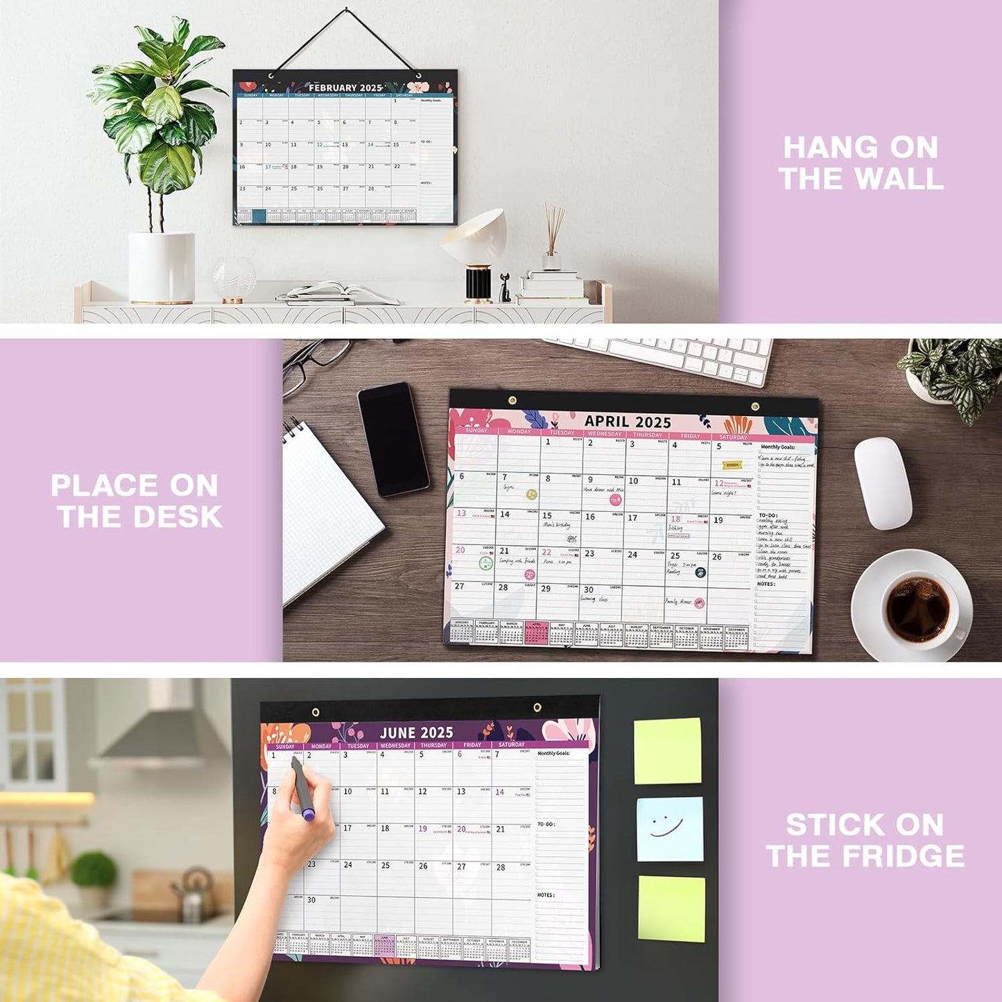Ospelelf 2025-2026 Calendar Magnetic Desk Wall Desktop Monthly Planner from January 2025 to June 2026 Large To Do Pad with Plastic Cover for Office 17" X 12" Floral