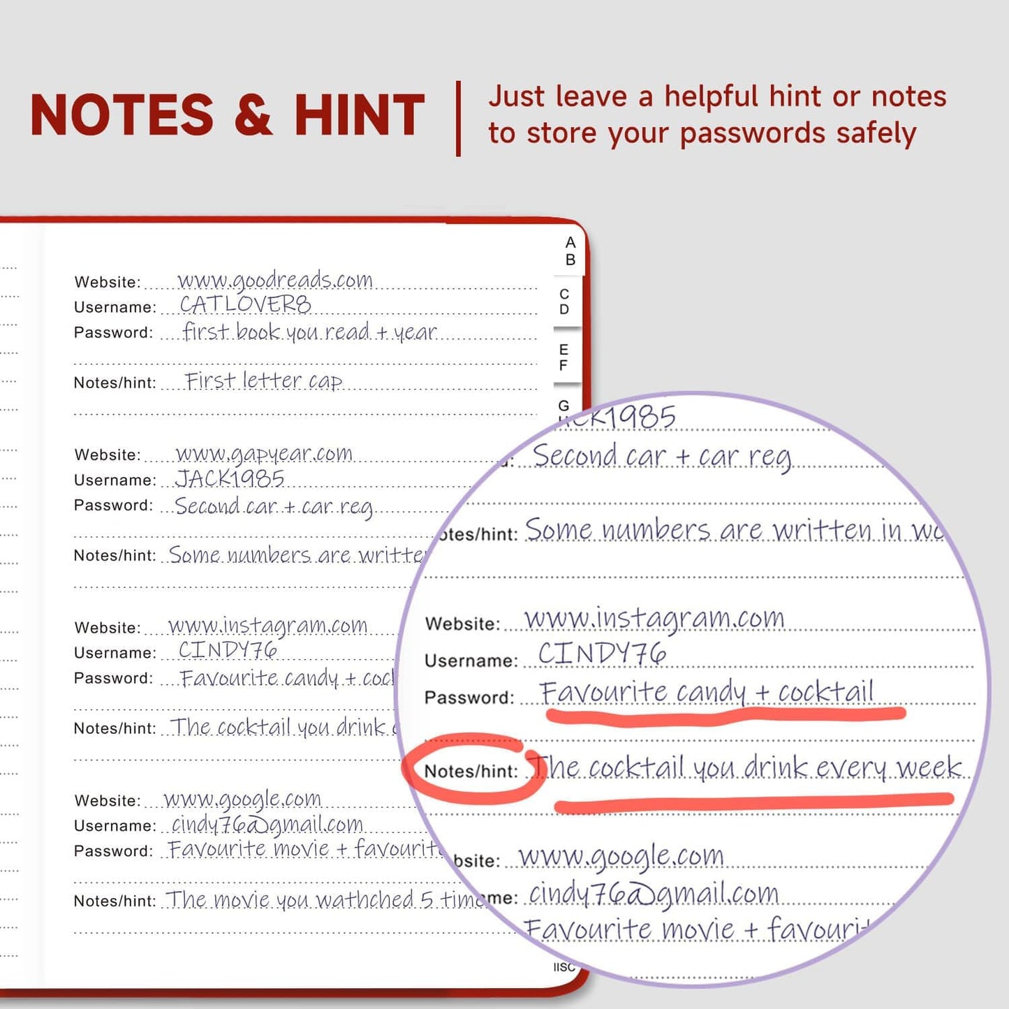 Password Book with Alphabetical Tabs – Hardcover Internet Address & Password Organizer – Password Keeper Notebook for Computer & Website – 7x 10" Log-in Password Journal w/Thick Paper (Red)