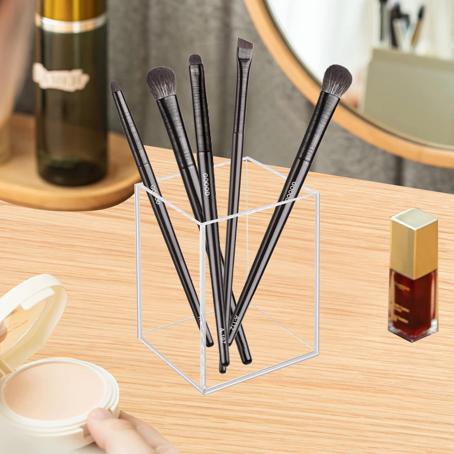 2 Pack Acrylic Pen Pencil Holder, Clear Makeup Brush Holder Cup Storage Office Desktop Desk Table Stationery Organizer