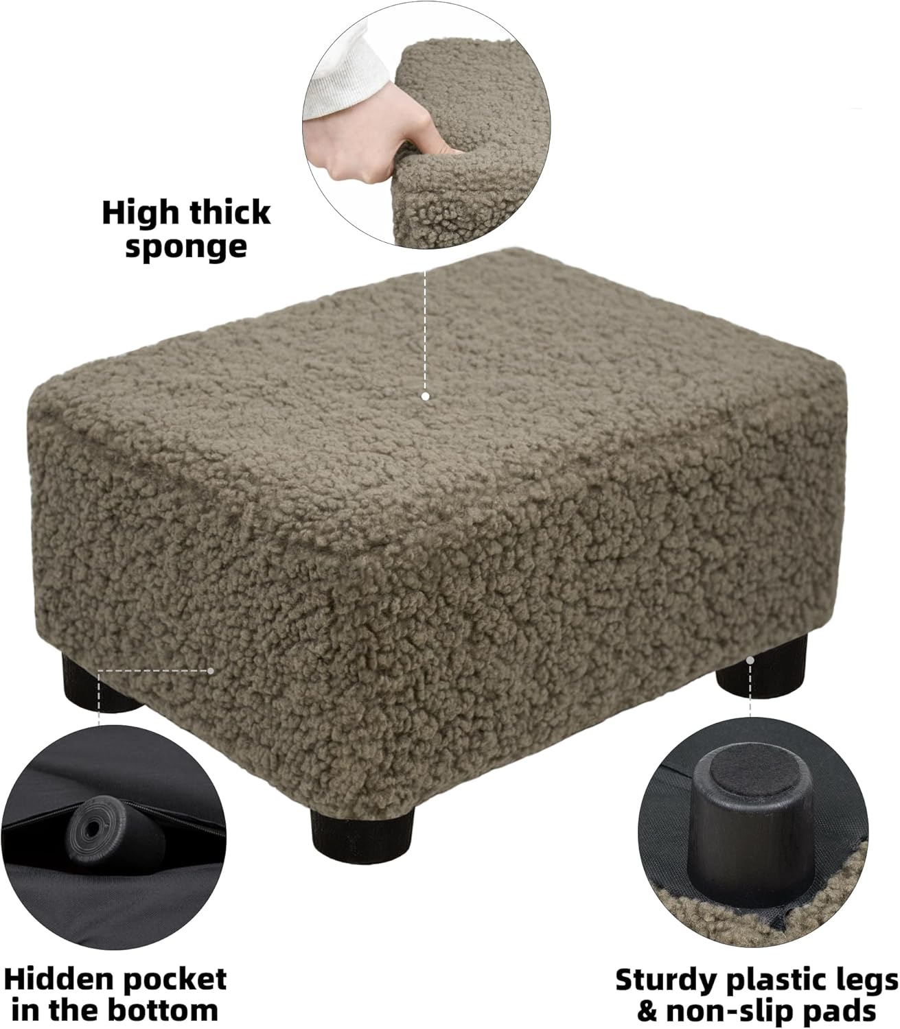 CAROLMADE Small Foot Stool Ottoman Footstool with Legs Under Desk Footrest for Living Room Bedroom and Office, Soft Coffee