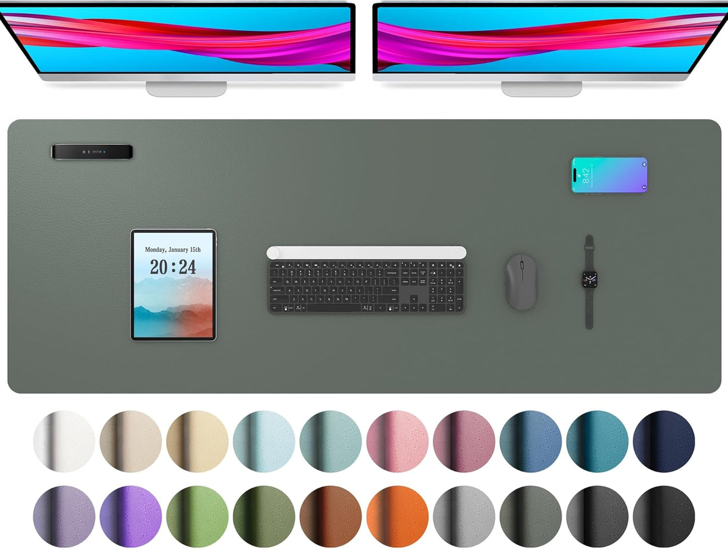 Aothia Leather Desk Pad Protector, Office Desk Mat, Large Mouse Pad, Non-Slip PU Leather Desk Blotter, Laptop Desk Pad, Waterproof Desk Writing Pad for Office and Home (48"x17", Jungle Green)