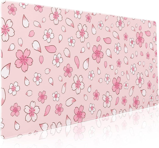 Pink Cherry Blossom Gaming Mouse Pad XXL Cute Anime Aesthetics Floral Extended Kawaii Flowers Large Mousepad Non-Slip Rubber Base Stitched Edge Keyboard Desk Pad Playmat for Computer,35.4×15.7 in