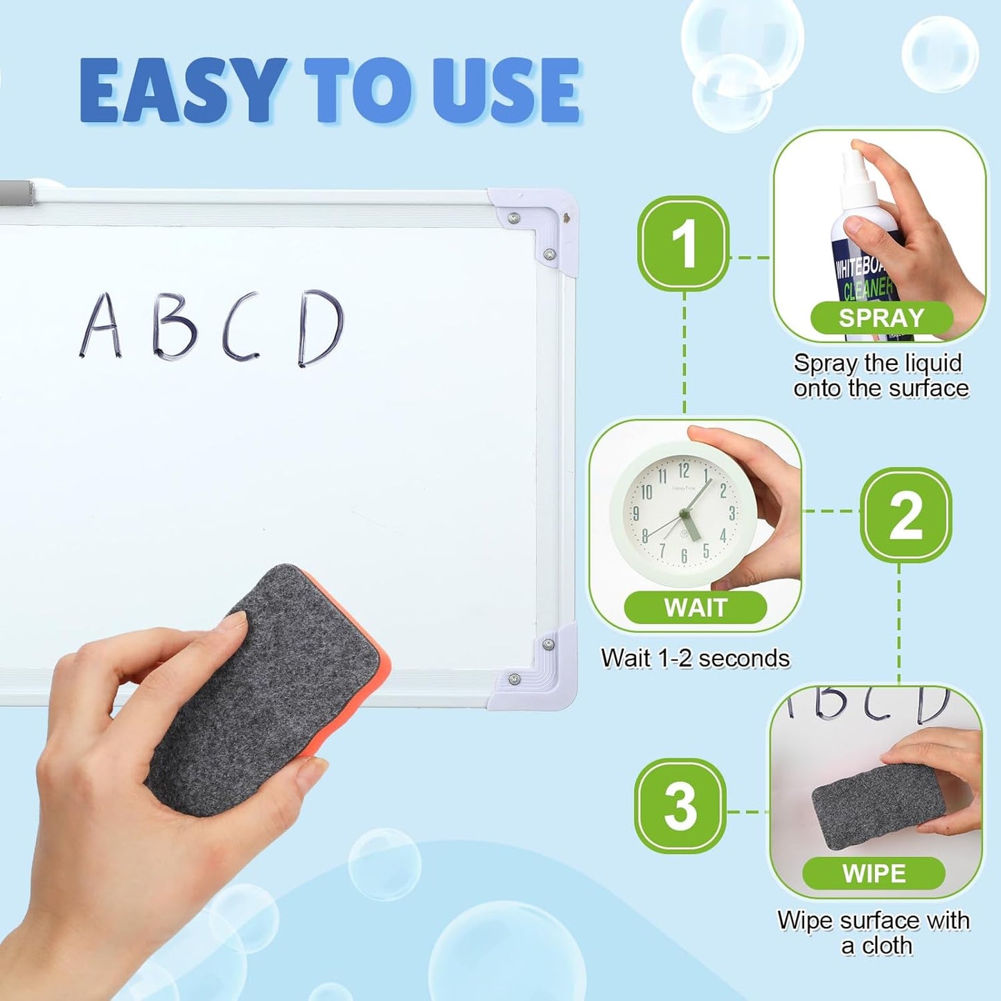 16 Pcs Dry Erase Whiteboard Cleaner Set, 8.5 fl oz Whiteboard Cleaning Spray Dry Erase Board Liquid Cleaner with 8 Magnetic Chalkboard Board Erasers for Classroom Home Office