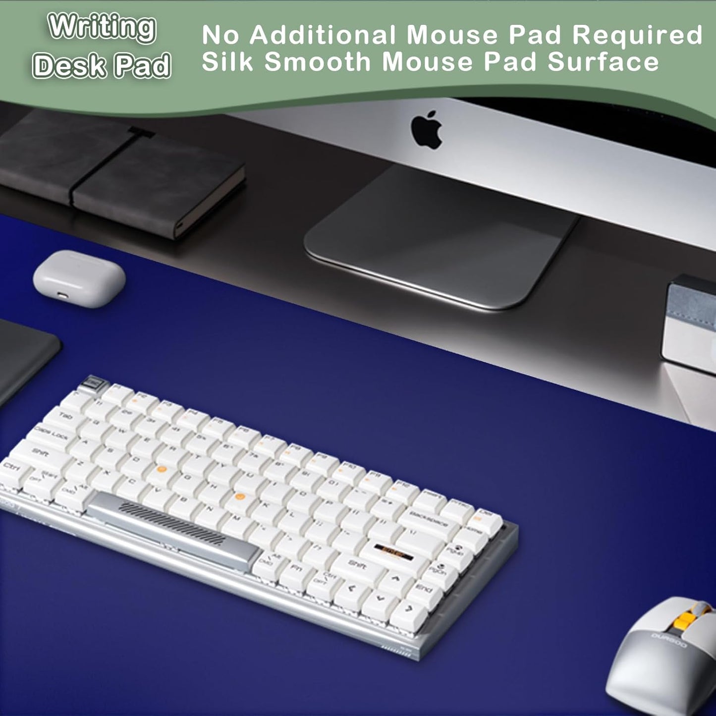 Boutilon Leather Desk Pad Protector,Non-Slip Mouse Pad,Laptop Desk Pad,Office Mouse Mat,Waterproof Leather Desk Blotter,Desk Writing Pad for Office and Home (L-Navy,35"x 17")