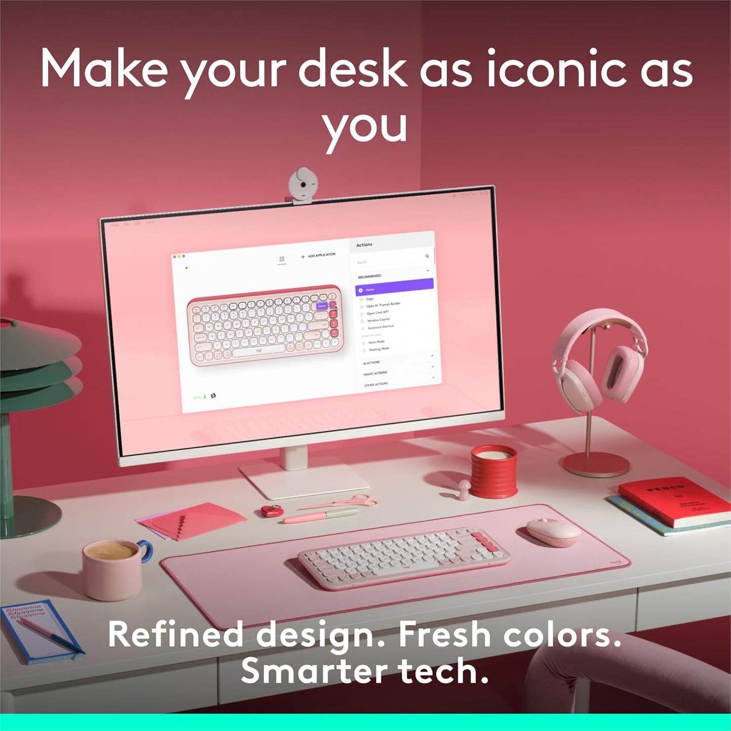 Logitech POP ICON Keys Wireless Bluetooth Keyboard, Comfortable Typing, Programmable Keys, Easy-Switch Between up to 3 Devices, for Laptop, Tablet, PC – Rose and Off-White