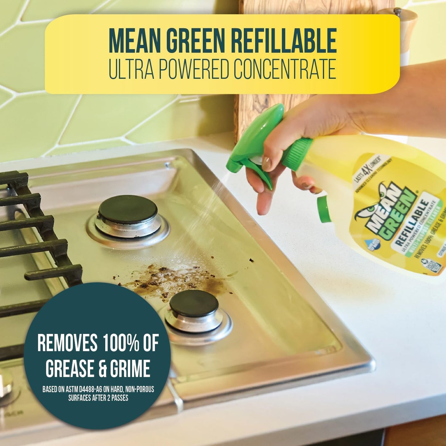 Mean Green Refillable Ultra Powered CONCENTRATE Multi-Purpose Cleaner, Citrus & Green Tea, 14.3 Ounce, 6 Pack