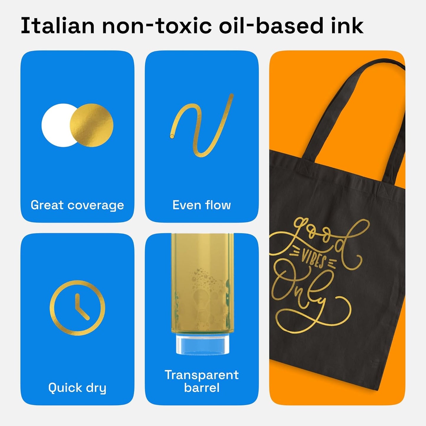 ARTISTRO 2 Gold Permanent Marker - Waterproof Markers for Tire, Fabric, Rocks, Glass, Ceramic, Wood, Paper - Oil Based Paint Pens - Medium Tip 3mm