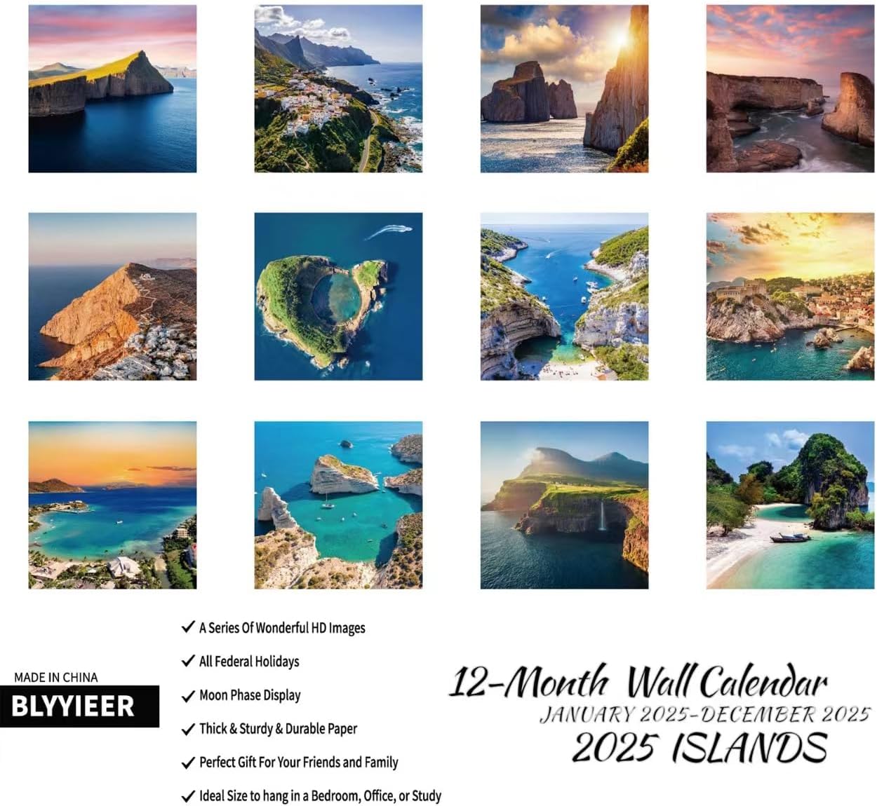 2025 Wall Calendar,Islands Monthly Wall Calendar, 12" x 24" Open,Family Planner Calendar,Home & Office Organizer,Hangable