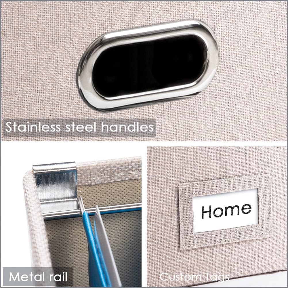 PRANDOM File Organizer Box - Set of 4 Collapsible Decorative Linen Filing Storage Hanging File Folders with Lids Office Cabinet Letter Size Light Grey (14x9.3x10.8 inch)