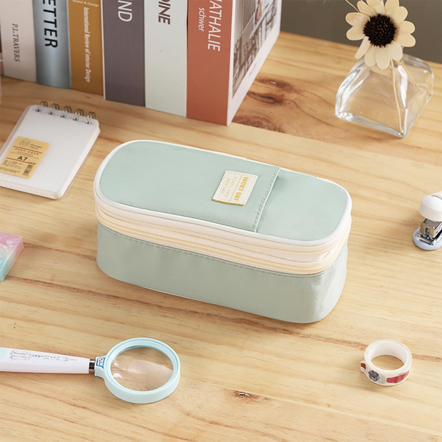 Big Pencil Case Large Capacity Pencil Bag with Zipper Pencil Pouch for Girls Boys Kids Adults Stationery Pencil Pen Case Organizer for School Office Green