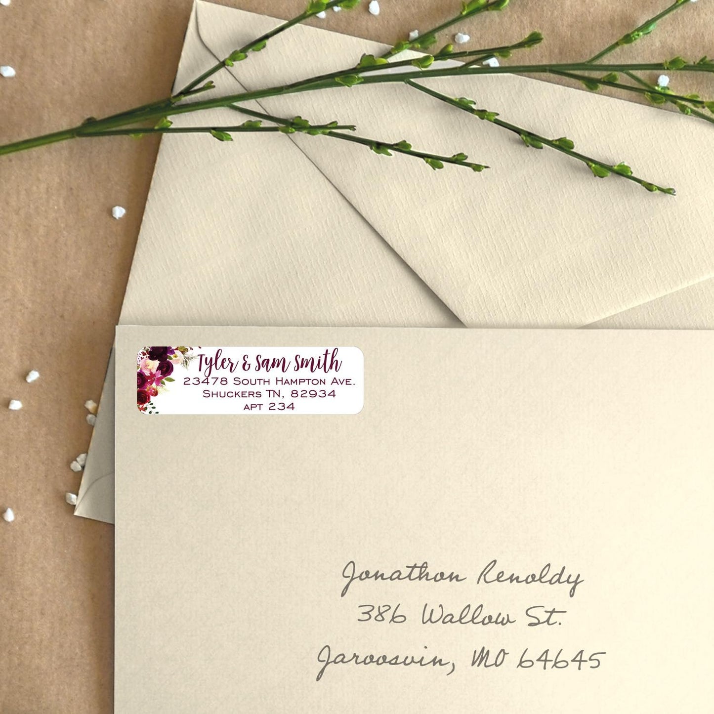 Fall Floral Rolled Address Labels / 500 Personalized Return Address Labels/Designer Address Stickers in Elegant Plastic Dispenser