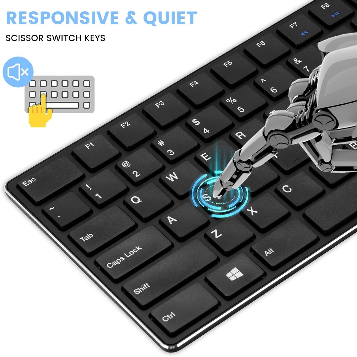 K01R Wireless Keyboard, 2.4G Slim and Compact Wireless Keyboard with Numeric Keypad, Long Battery Life, Lag-Free for PC Laptop Computer Windows, Black