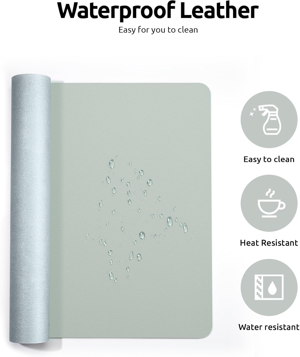 YSAGi Leather Desk Protector, Office Mat, Large Mouse Mat, Non-Slip PU Leather Blotter, Laptop Pad, Waterproof Writing Pad for Office and Home (Grayish Green, 35.4" x 17")