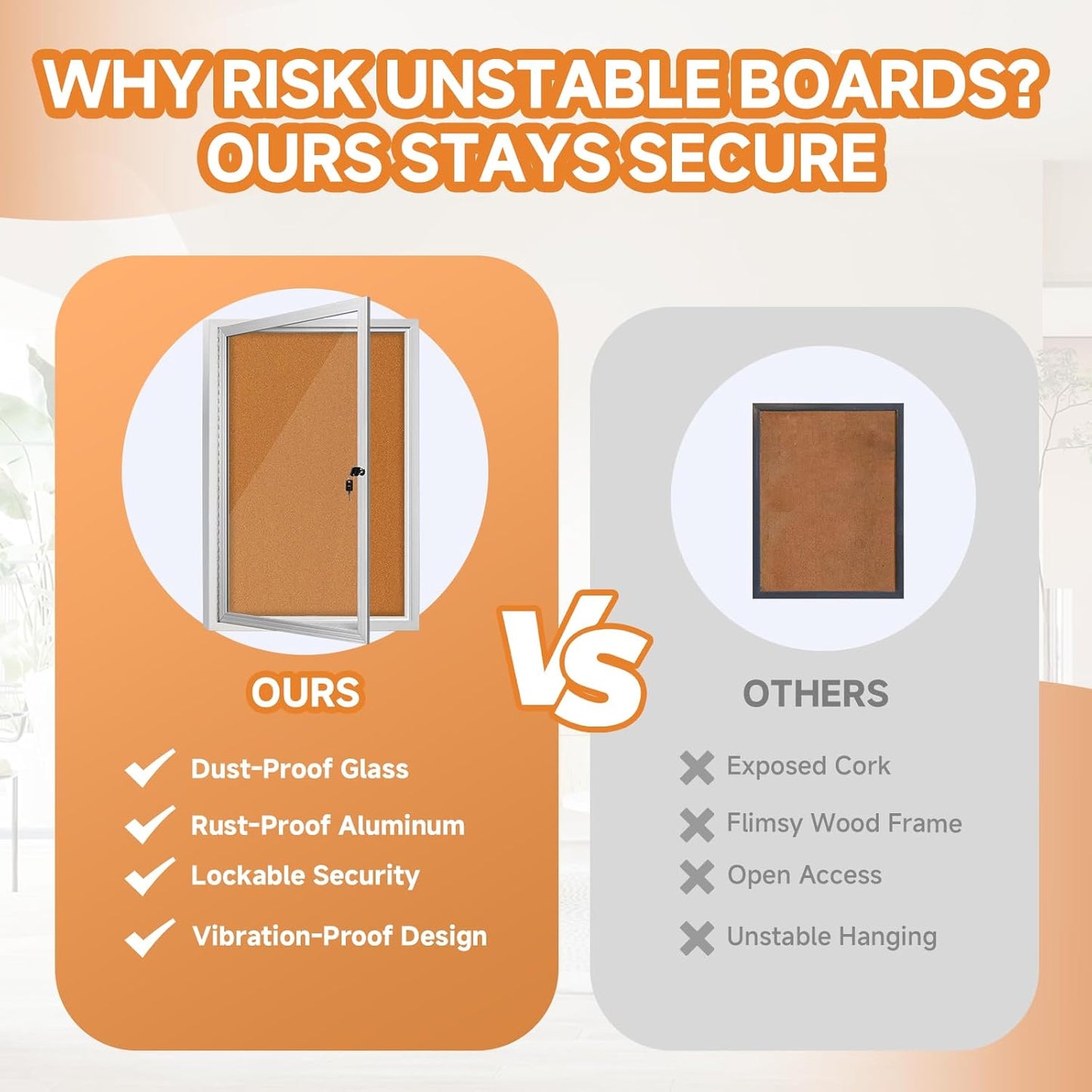 Enclosed Bulletin Board with Locking Door, Outdoor Bulletin Board Weatherproof, Lockable Display Case for Home, Office, and Community Use(23.6“L x 35.4" W Cork)