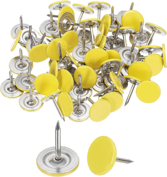 uxcell 120Pcs Push Pins, 11mmx13mm Round Flat Head Decorative Thumb Tacks Upholstery Tacks for Cork Board Office Wall Hangings, Yellow