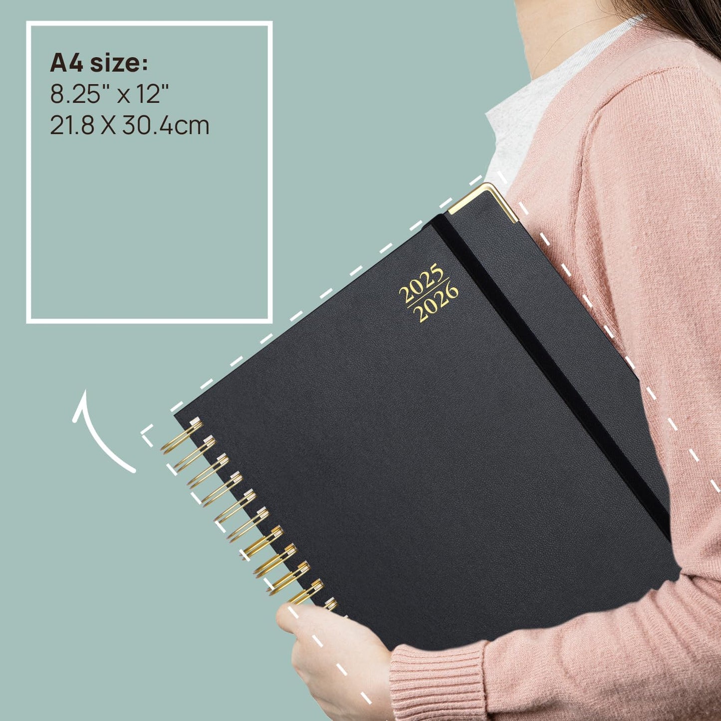 POPRUN Academic Daily Planner 2025-2026 One Page A Day - [A4 Large Size 8.25" x 12" - Spiral Hard Cover], Appointment Book (July 2025 - June 2026) with Monthly Calendar - Midnight Green