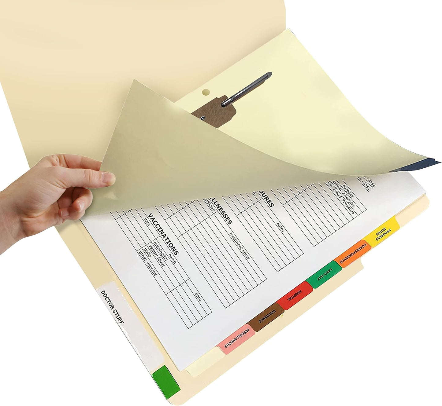 Doctor Stuff - Medical Fileback Divider Set, Side Tab, Side Fastener, 20 Sets of 8 Tabs