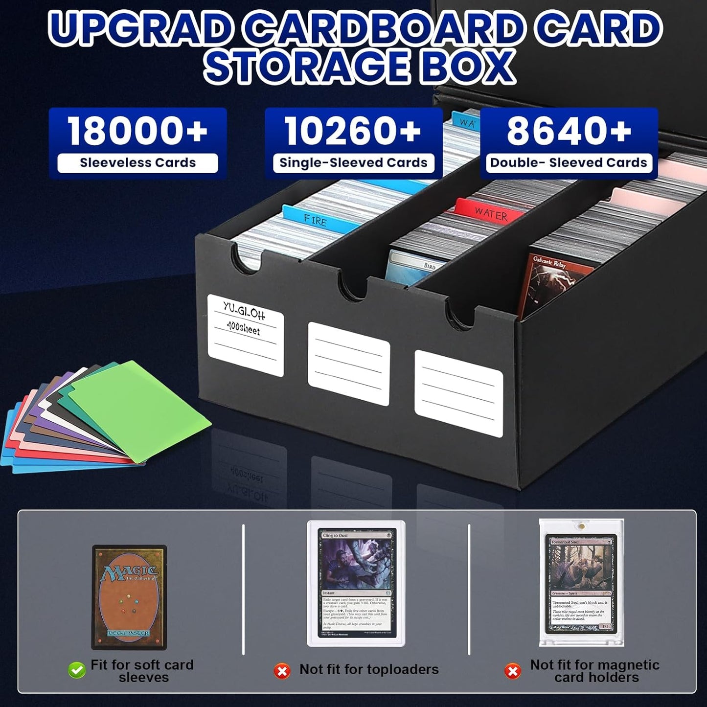 Trading Card Storage Box,18000+ Cardboard Storage Box with 60 Dividers,Label&Tapes for MTG Commander,TCG,PTCG (18000+ Card Box)