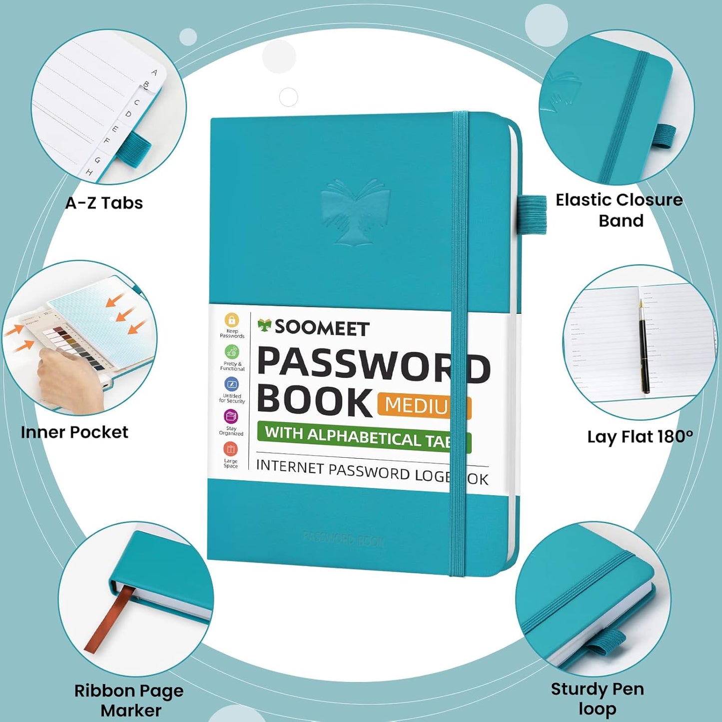 Password Book with Alphabetical Tabs, Hardcover Password Keeper, A5 Size 8.3"x6" Password Notebook for Saving Internet Login, Username, Password Organizer for Computer & Website